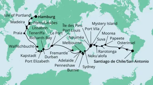 AIDA Weltreise 2023 : Von San Antonio nach Hamburg