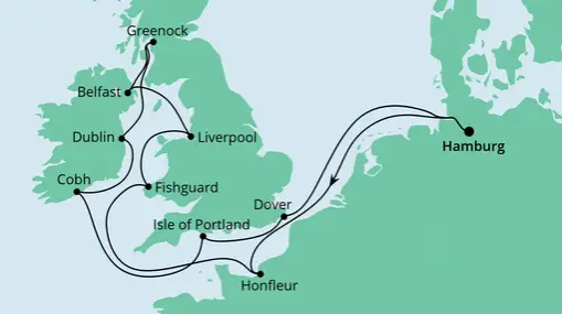 AIDAaura Route: Grossbritannien & Irland