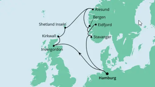 AIDAaura Route: Nordische Inseln & Norwegen