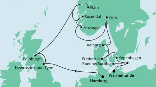 AIDAaura Route: Skandinavien & Grossbritannien