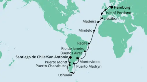 AIDAaura Route: Von Hamburg nach San Antonio