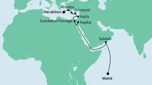 AIDAblu Route: Von Kreta zu den Seychellen
