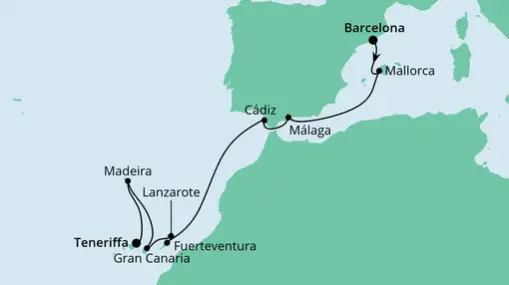 AIDAnova Route: Von Barcelona nach Teneriffa