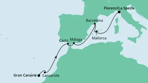 AIDAnova Route: Von Gran Canaria nach La Spezia