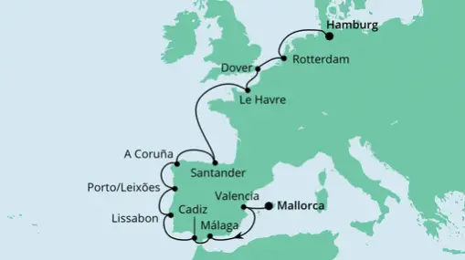 AIDAsol Route: Von Mallorca nach Hamburg 1