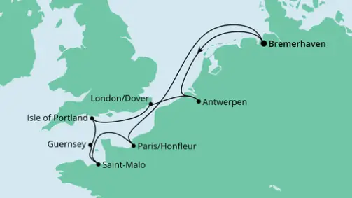AIDA Nordsee-Kreuzfahrt 2023: Belgien, Großbritannien & Frankreich