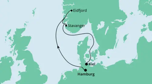 AIDA Nordsee-Kreuzfahrt 2023: Norwegens Küste von Hamburg nach Kiel