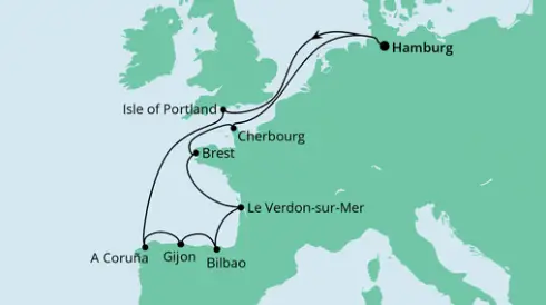 AIDA Nordsee-Kreuzfahrt 2024: Ärmelkanal & Golf von Biskaya