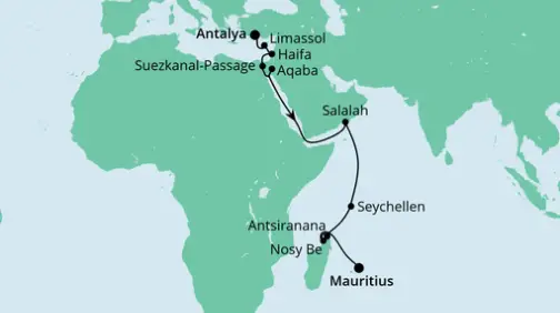AIDA Afrika-Kreuzfahrt 2023: Antalya nach Mauritius