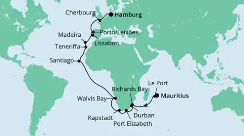 AIDA Afrika-Kreuzfahrt 2023: Mauritius nach Hamburg