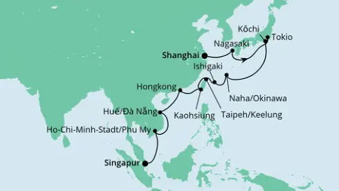 AIDA Asien-Kreuzfahrt 2024: Von Shanghai nach Singapur