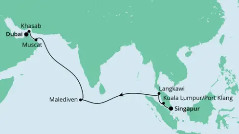 AIDA Asien-Kreuzfahrt 2024: Singapur bis Dubai