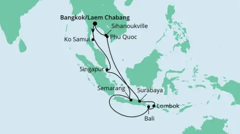 AIDA Asien-Kreuzfahrt 2024: Thailand, Indonesien & Singapur