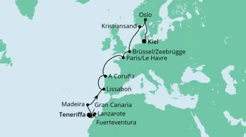 AIDA Kanaren-Kreuzfahrt 2024: Teneriffa bis Kiel