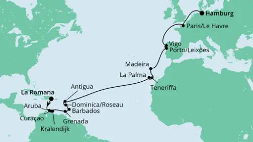 AIDA Karibik-Kreuzfahrt 2023: Dominikanische Republik bis Hamburg 2
