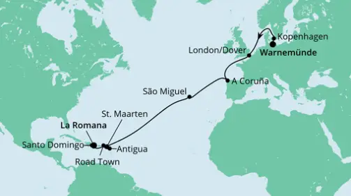 AIDA Karibik-Kreuzfahrt 2023: Warnemünde bis Dominikanische Republik