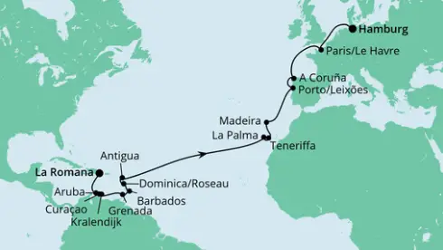 AIDA Karibik-Kreuzfahrt 2024: Dominikanische Republik bis Hamburg
