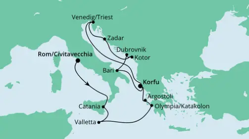 AIDA Östliches Mittelmeer-Kreuzfahrt 2023: Von Civitavecchia bis Korfu 2