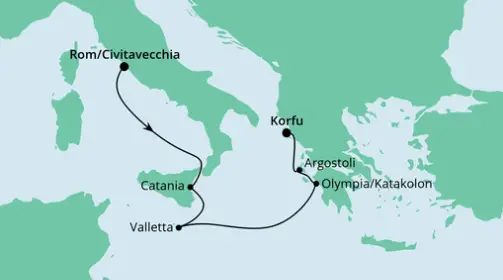 AIDA Östliches Mittelmeer-Kreuzfahrt 2023: Von Civitavecchia bis Korfu