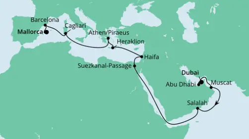 AIDA Orient-Kreuzfahrt 2023: Von Dubai nach Mallorca