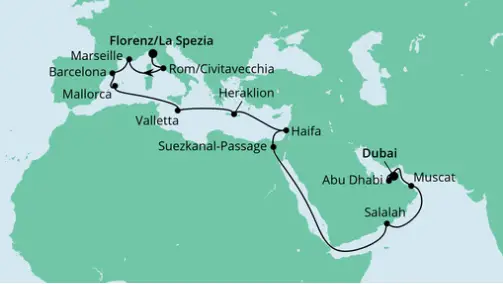 AIDA Orient-Kreuzfahrt 2023: La Spezia nach Dubai