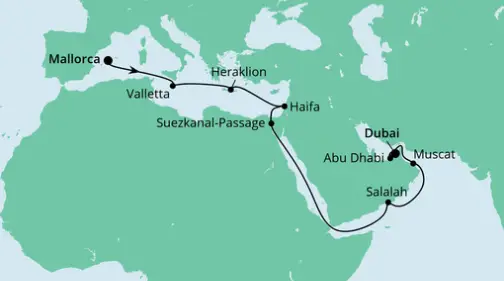 AIDA Orient-Kreuzfahrt 2023: Mallorca nach Dubai