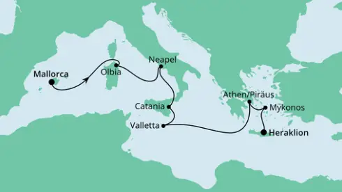 AIDA Westliches Mittelmeer-Kreuzfahrt 2024: Von Mallorca nach Heraklion