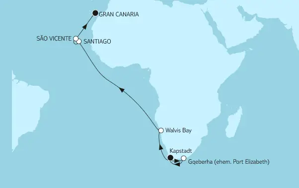 Mein Schiff Afrika-Kreuzfahrt 2023: Kapstadt bis Gran Canaria