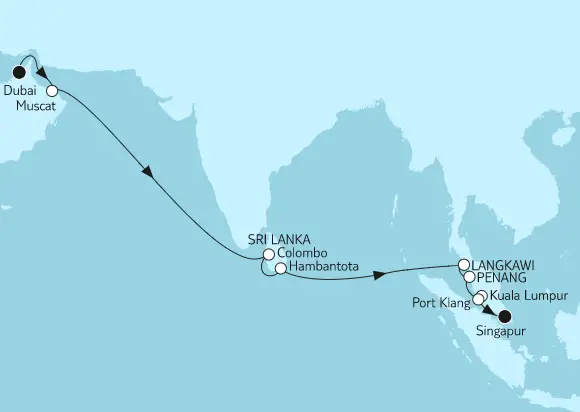 Mein Schiff Asien-Kreuzfahrt 2023: Dubai bis Singapur