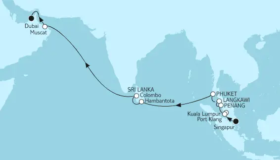 Mein Schiff Asien-Kreuzfahrt 2023: Singapur bis Dubai