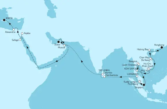 Mein Schiff Asien-Kreuzfahrt 2024: Weltentdecker-Route