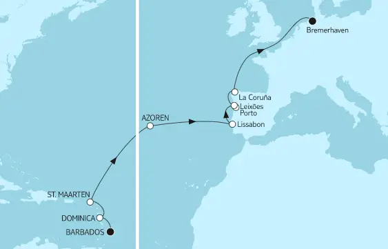 Mein Schiff Karibik-Kreuzfahrt 2023: Barbados bis Bremerhaven