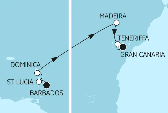 Mein Schiff Karibik-Kreuzfahrt 2023: Barbados bis Gran Canaria