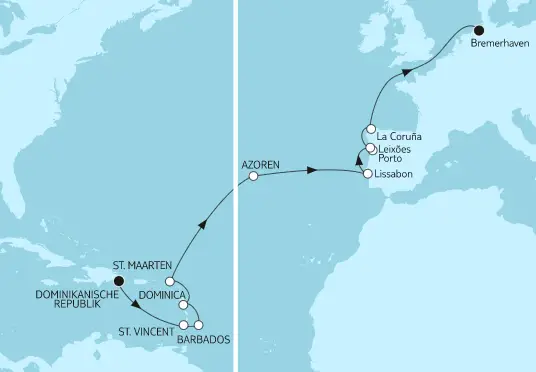 Mein Schiff Karibik-Kreuzfahrt 2023: Dominikanische Republik bis Bremerhaven