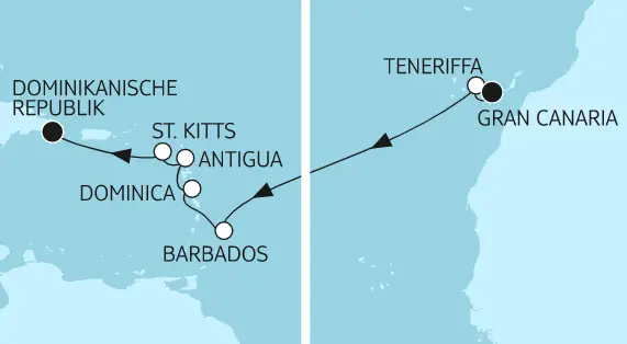 Mein Schiff Karibik-Kreuzfahrt 2023: Gran Canaria bis Dominikanische Republik