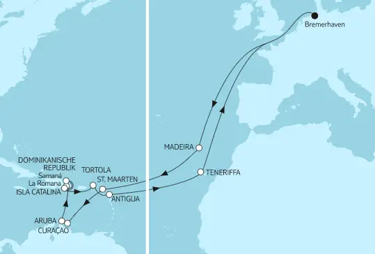 Mein Schiff Karibik-Kreuzfahrt 2023: Karibische Inseln ab Bremerhaven