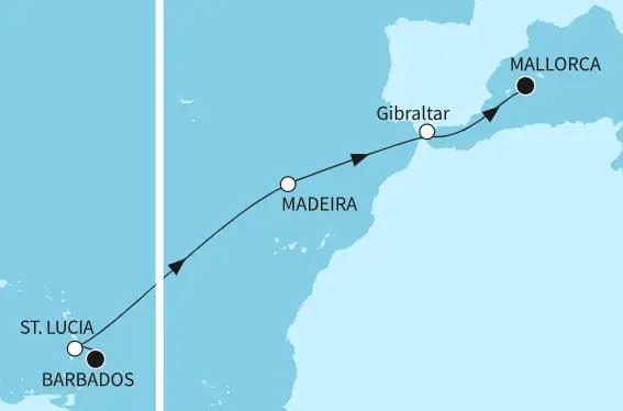 Mein Schiff Karibik-Kreuzfahrt 2024: Barbados bis Mallorca