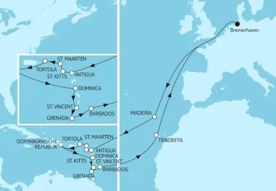 Mein Schiff Karibik-Kreuzfahrt 2024: Karibische Inseln ab Bremerhaven