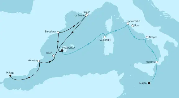 Mein Schiff Mittelmeer-Kreuzfahrt 2022: Malaga bis Malta