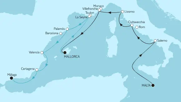 Mein Schiff Mittelmeer-Kreuzfahrt 2022: Malta bis Malaga