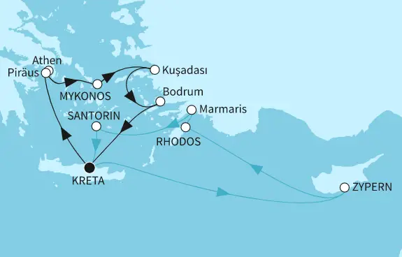 Mein Schiff Mittelmeer-Kreuzfahrt 2024: Östliches Mittelmeer mit Piräus und Rhodos