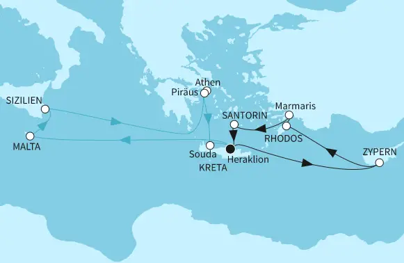 Mein Schiff Mittelmeer-Kreuzfahrt 2024: Östliches Mittelmeer mit Rhodos und Malta