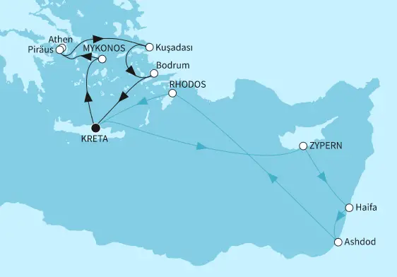 Mein Schiff Mittelmeer-Kreuzfahrt 2024: Östliches Mittelmeer mit Piräus und Zypern