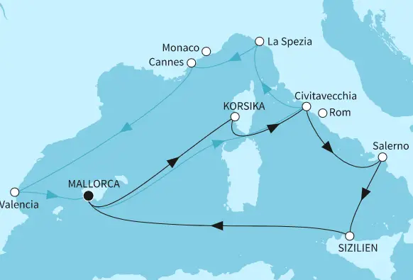 Mein Schiff Mittelmeer-Kreuzfahrt 2024: Westliches Mittelmeer mit Palermo und Valencia