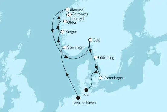 Mein Schiff Nordsee-Kreuzfahrt 2022: Norwegen mit Geirangerfjord und Kopenhagen