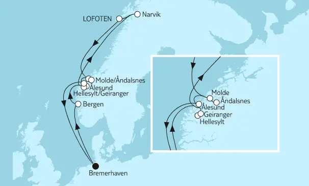 Mein Schiff Nordsee-Kreuzfahrt 2022: Norwegen mit Geirangerfjord und Narvik