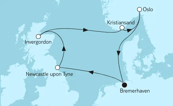 Mein Schiff Nordsee-Kreuzfahrt 2023: Norwegen mit Schottland