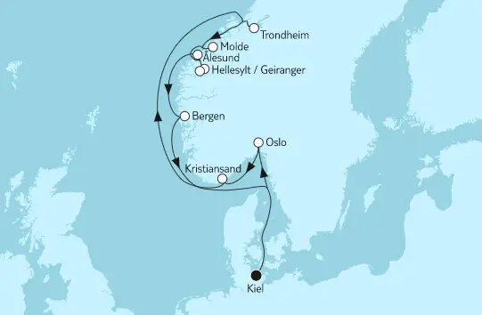 Mein Schiff Nordsee-Kreuzfahrt 2023: Norwegen mit Trondheim