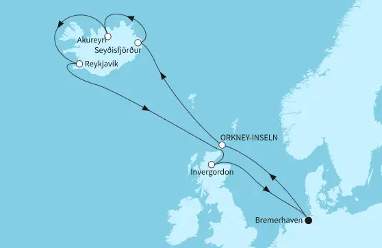 Mein Schiff Nordsee-Kreuzfahrt 2024: Island mit Orkney-Inseln