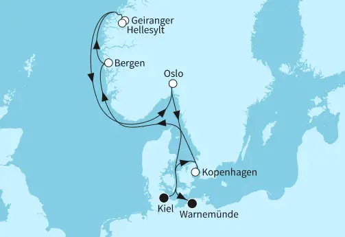 Mein Schiff Nordsee-Kreuzfahrt 2024: Norwegen mit Kopenhagen